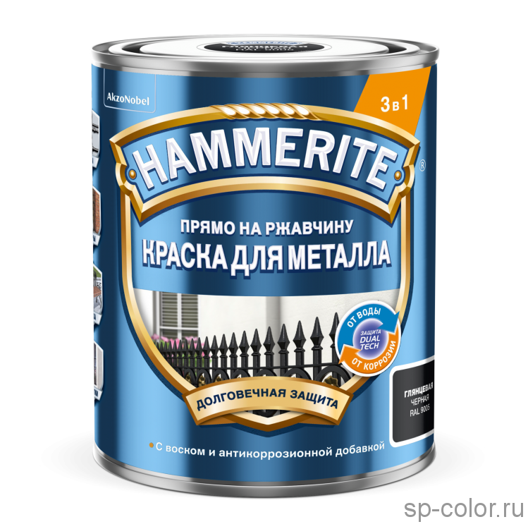 Краска Hammerite гладкая по ржавчине для внутренних и наружных работ