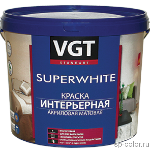 VGT Краска акриловая для стен ВД-АК-2180 супербелая влагостойкая